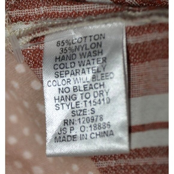 Entro Beige & Pink Cap Sleeve Tiered Blouse Top Size S Striped Polka Dots Cute - Picture 12 of 13